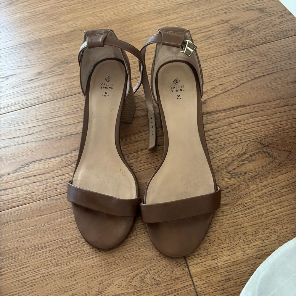 Call It Spring Brown Ankle-Strap Block Heel Sandals